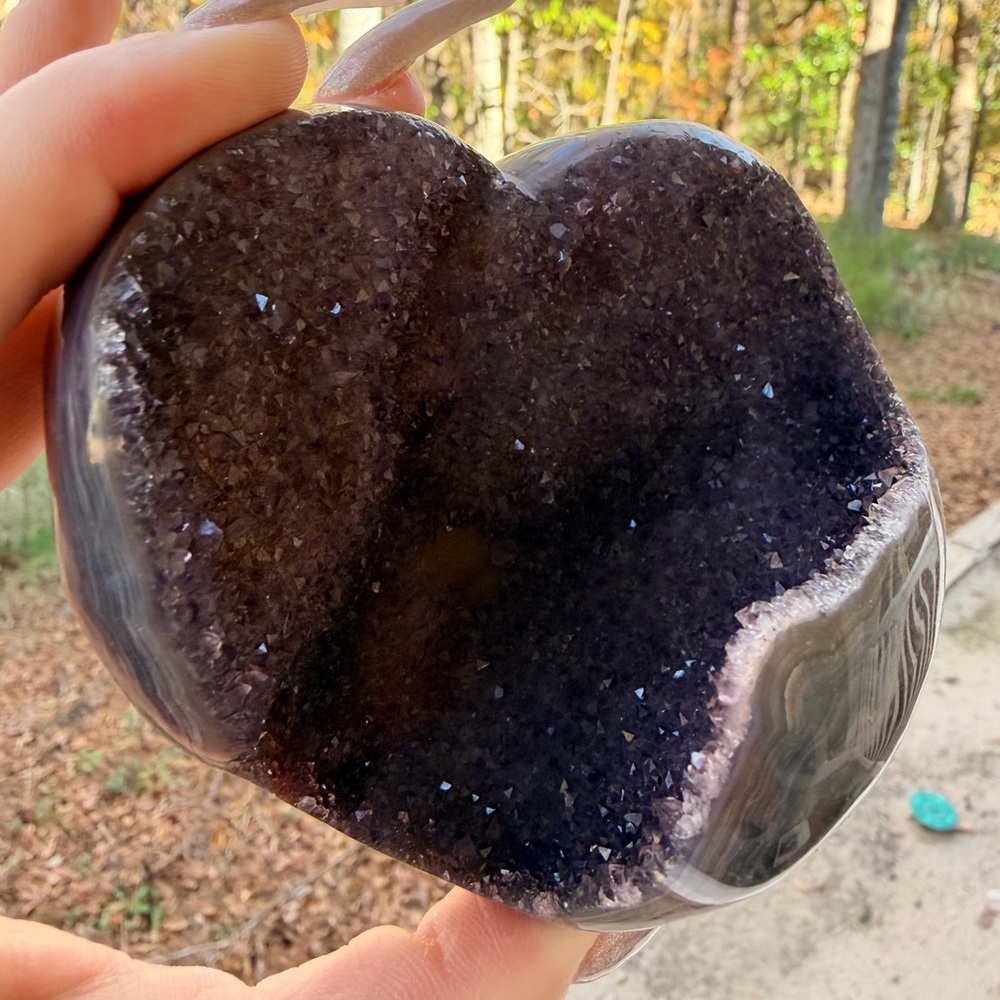 💜 Amethyst Druzy & Agate Cave Heart | High Grade Scenic Banding | Uruguay #0001 - Picture 7 of 7